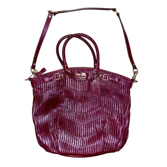 Coach Wine Burgundy Large Gathered Madison Tote Bag F1182-18643 - Picture 1 of 7